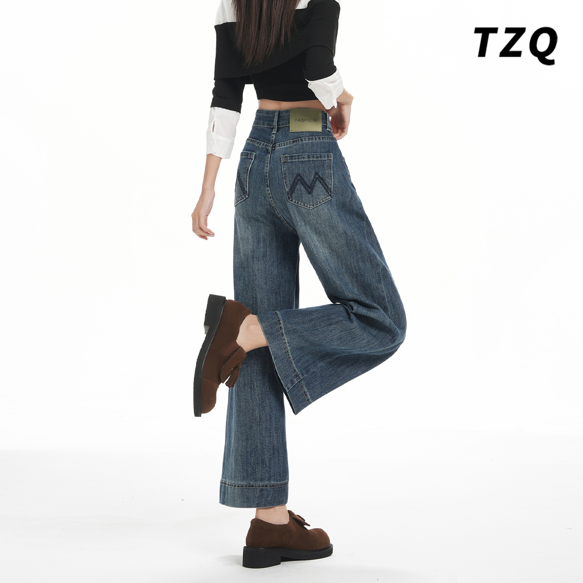 2025新款小个子刺绣宽松阔腿裤子