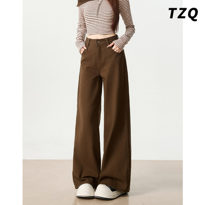 街头时尚高腰显瘦宽松拖地直筒裤