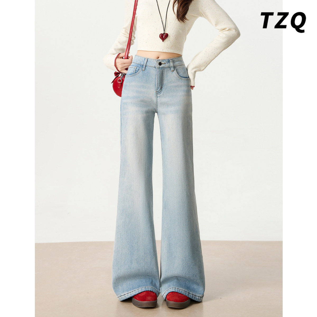 秋冬宽松加绒弹力显瘦马蹄喇叭裤