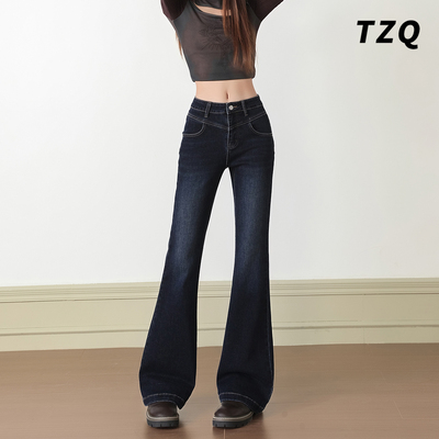 复古设计感加绒微喇牛仔裤女爆款