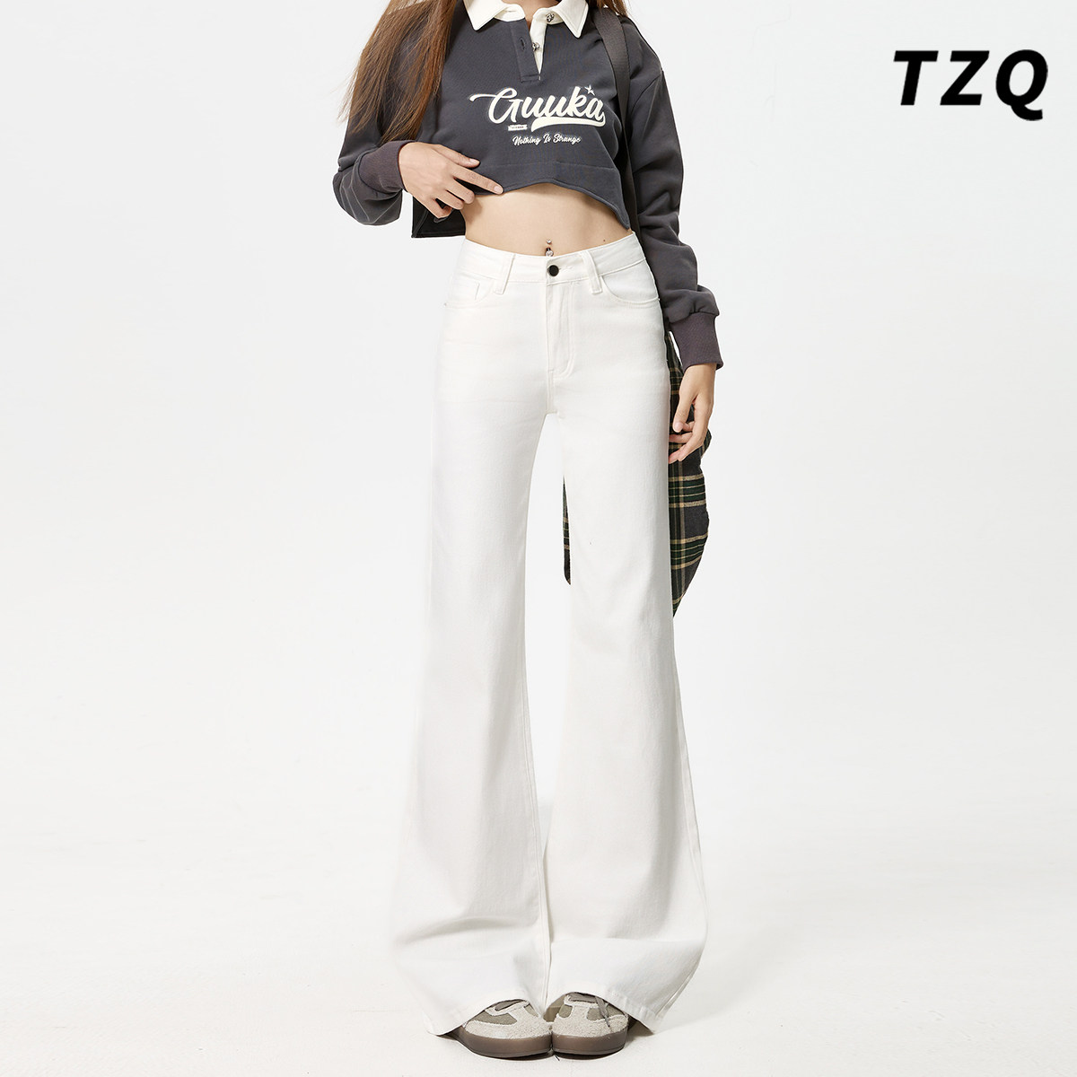 高腰显瘦百搭不贴腿喇叭拖地裤子