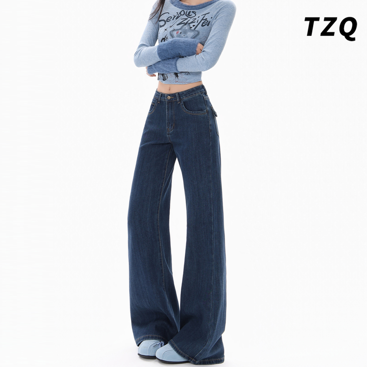 高腰宽松显瘦不贴腿拖地喇叭裤子