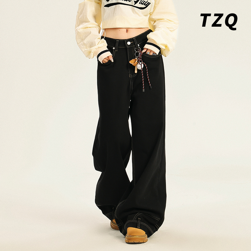 黑色美式复古牛仔裤女2025夏季新
