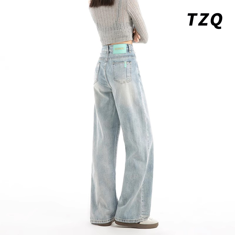 浅色阔腿牛仔裤女春秋2025春季