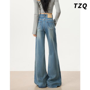 宽松显瘦百搭喇叭裤 新款 女2025冬季 复古浅色高腰不贴腿微喇牛仔裤