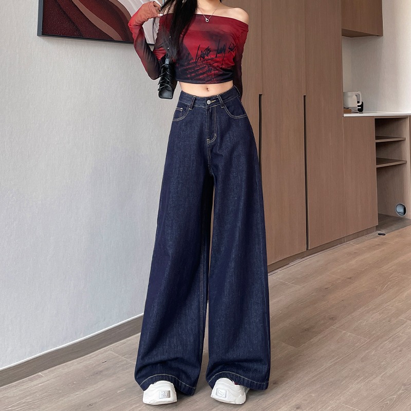 丹宁深蓝高腰直筒牛仔裤女2025年