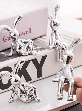 北欧现代电镀创意兔子摆件装饰物