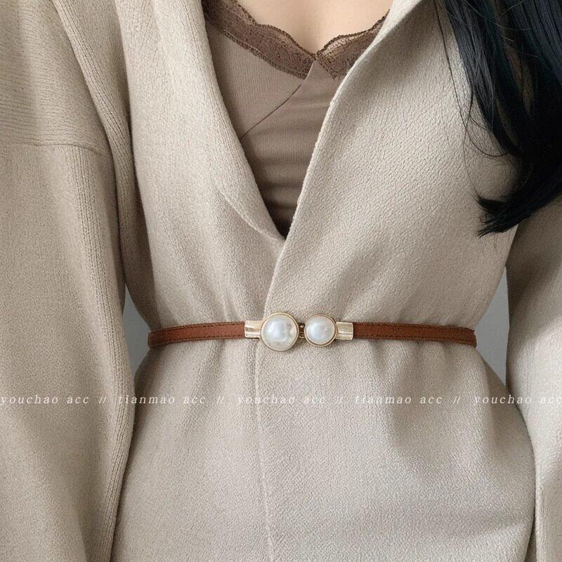 时尚百搭细腰带珍珠显瘦细腰封女士新款装饰西装连衣裙收腰带潮流