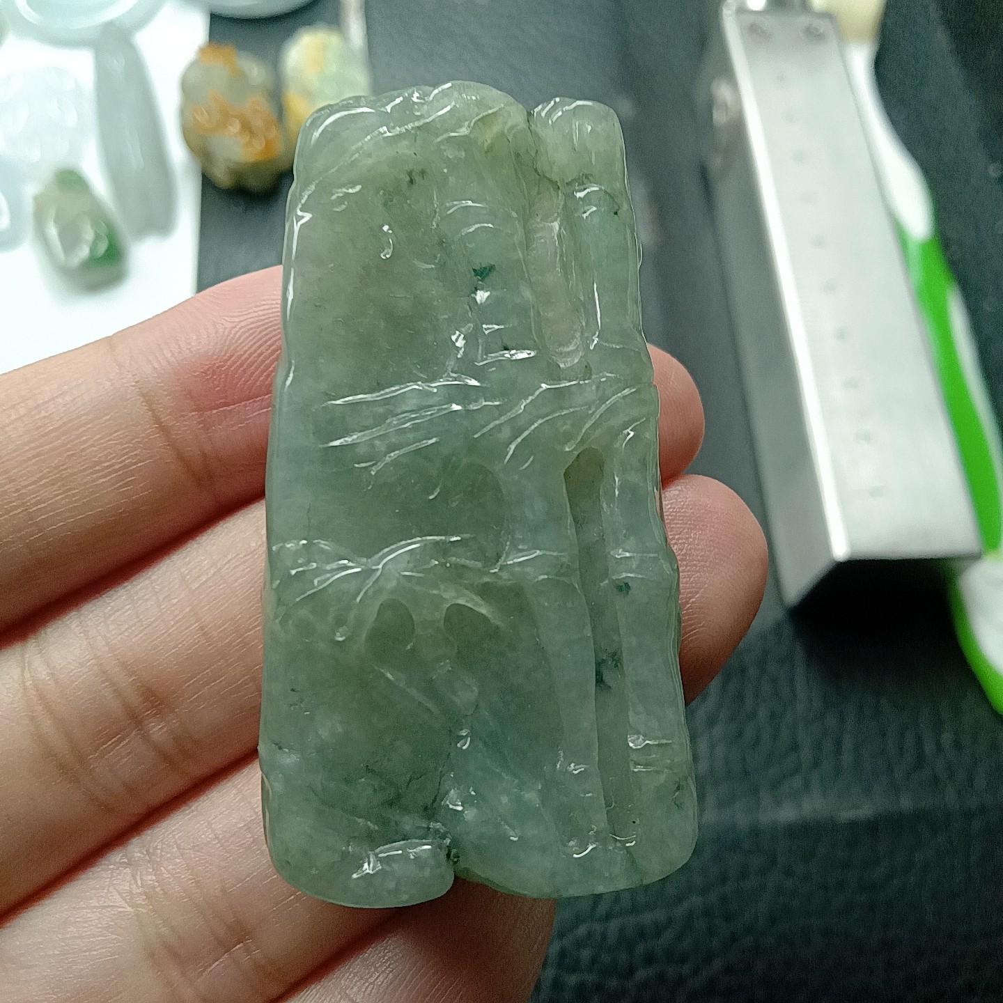 缅甸天然翡翠玉竹节吊坠牌子款竹节