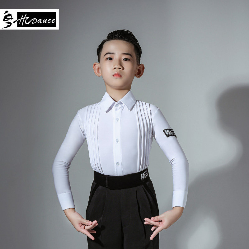 皇朝拉丁舞上衣男孩演出训练服中大童长袖衬衫规定服考级服HN5043