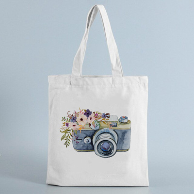 相机印花时尚复古托特包