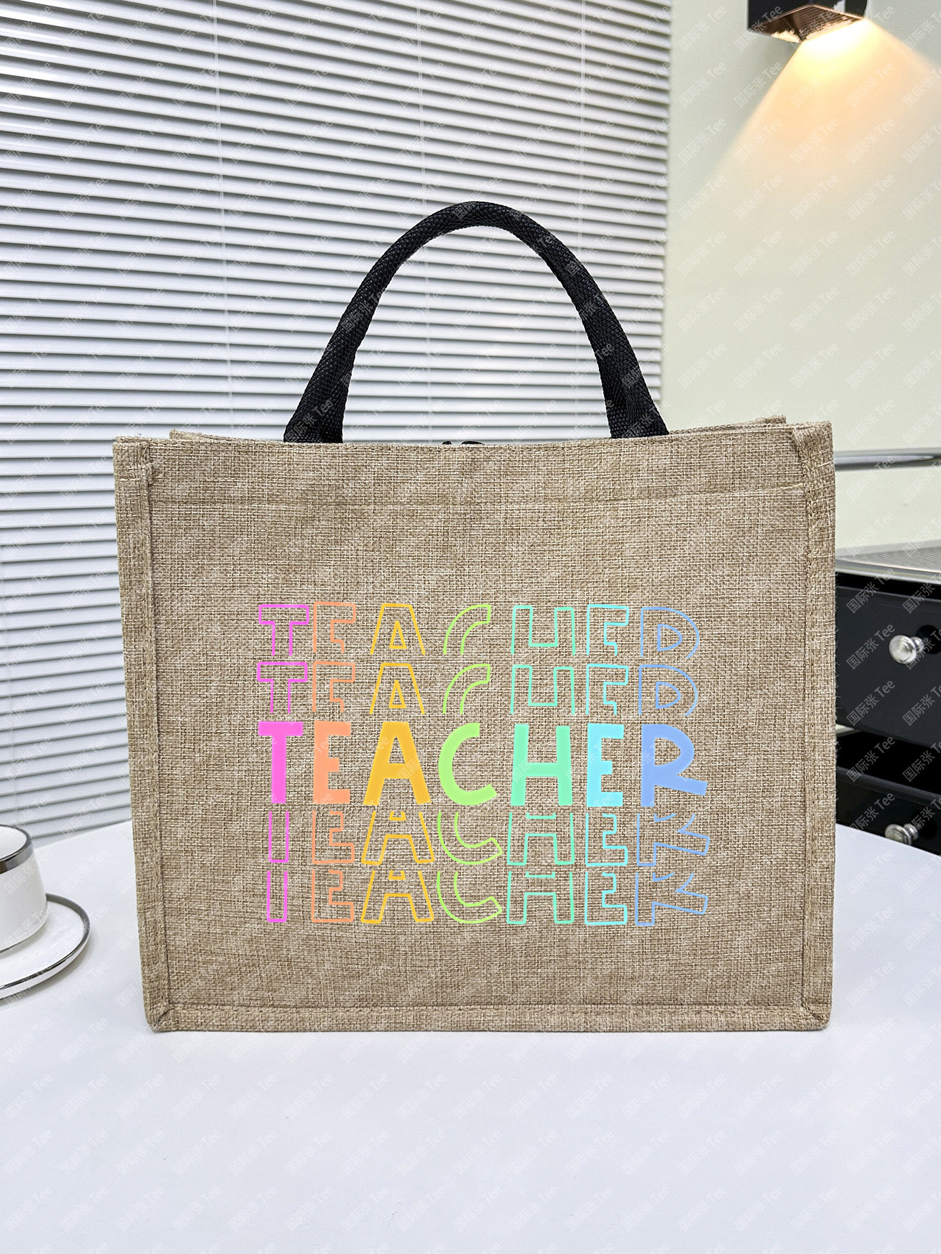 跨境热卖潮流亚麻Teacher教师节个性印花礼物袋托特包手提购物袋