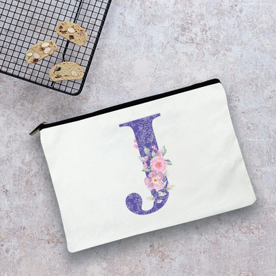 外贸Purple Letter Flower Cosmetic Bags 手拿收纳拉链包化妆包
