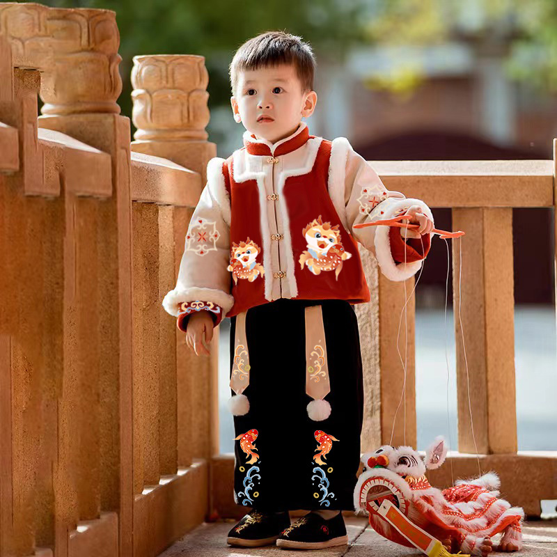男童拜年服汉服2024秋冬过年喜庆衣服儿童唐装国风宝宝新年装冬款