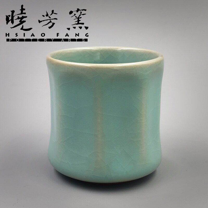 台湾晓芳窑汝窑粉青开片菱线杯现货一只瓷器冰裂釉茶杯已售罄