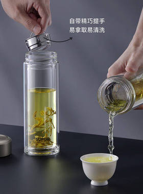 苏泊尔玻璃杯双层耐高温防烫水杯280ml商务办公男女茶杯KCG28AZ10