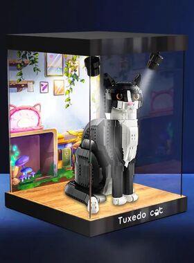 适用IDEAS系列21349燕尾服猫模型拼装积木防尘罩亚克力收纳盒