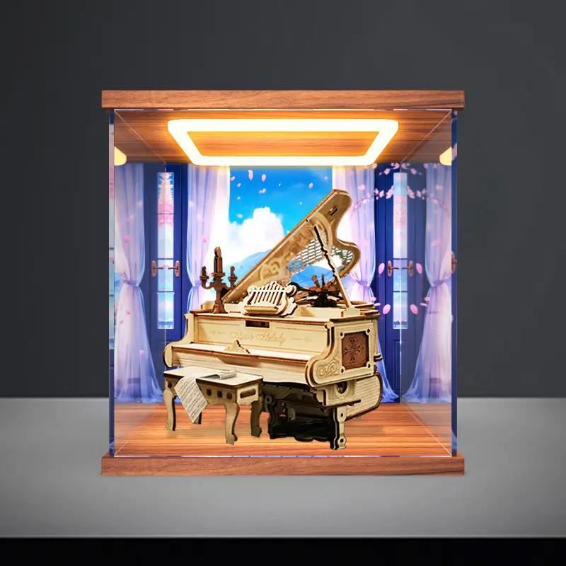 适用若客律动钢琴八音盒手办模型摆件亚克力透明盒回型灯款收纳盒