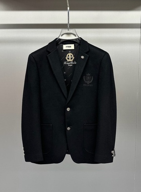 欧洲站2025秋冬季新款男士修身时尚英伦商务羊毛绣花休闲西服外套