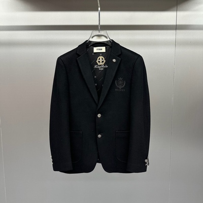 欧洲站2025秋冬季新款男士修身时尚英伦商务羊毛绣花休闲西服外套