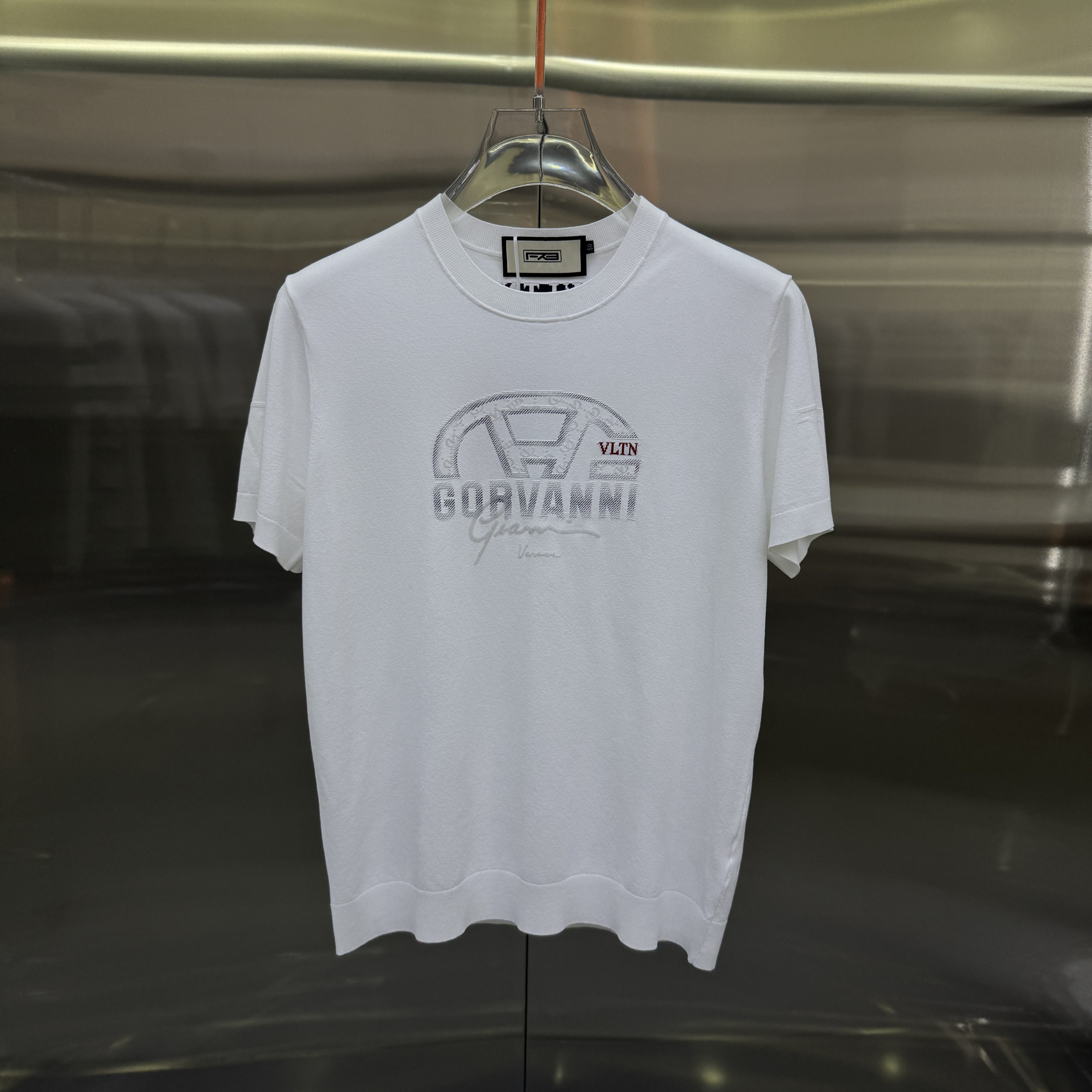 2026夏季新款潮流欧货字母徽章提花修身凉感冰丝针织衫短袖T恤男