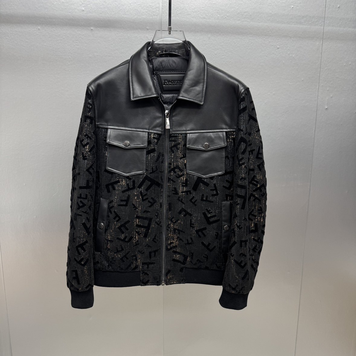 真皮拼接羽绒夹克男冬季重工