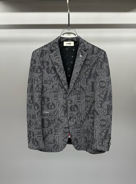 欧洲站2025秋冬新款男士修身时尚商务羊毛千鸟格提花休闲西服外套