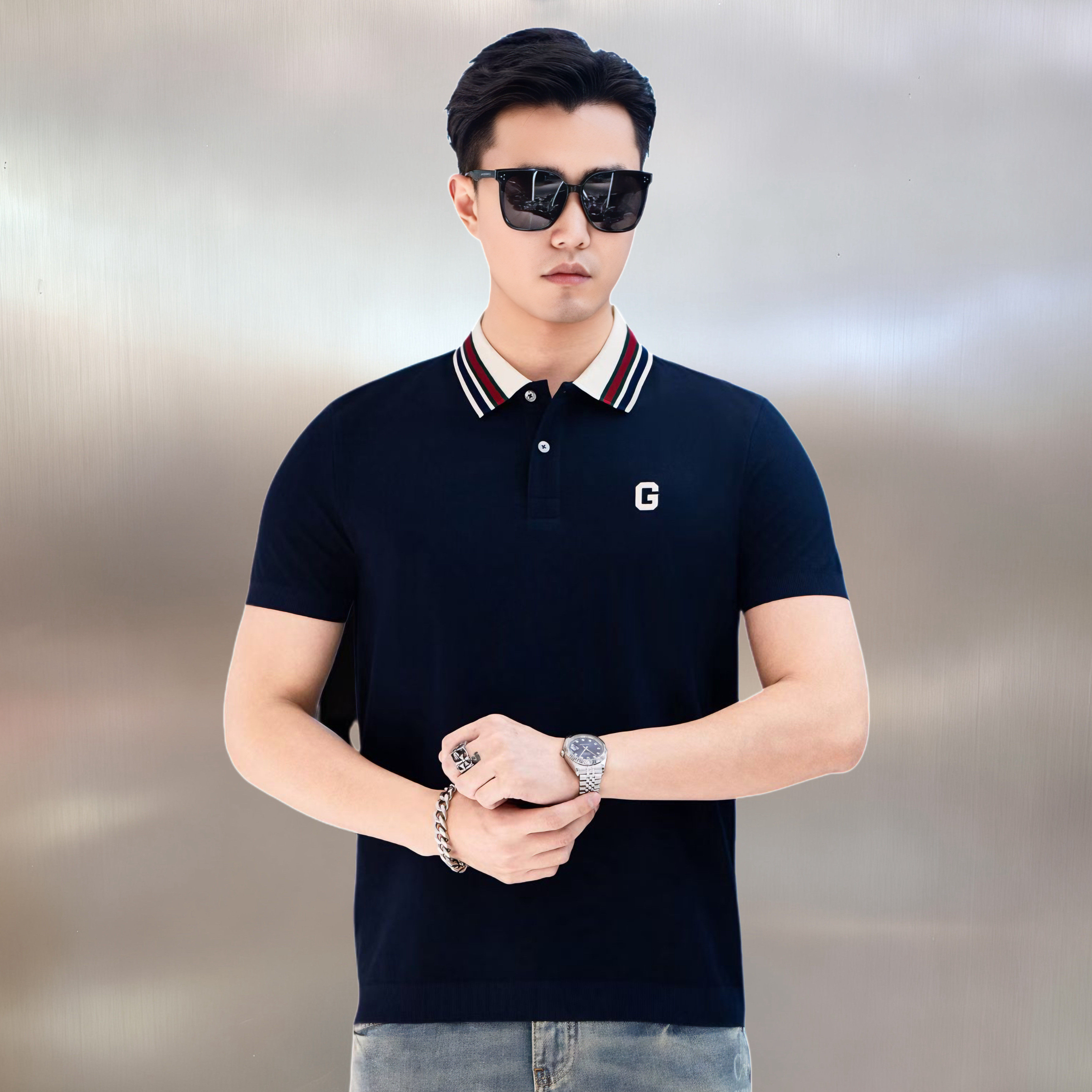 男士翻领POLO衫短袖简约修身商务风纯棉T恤欧货徽章2026夏季新款