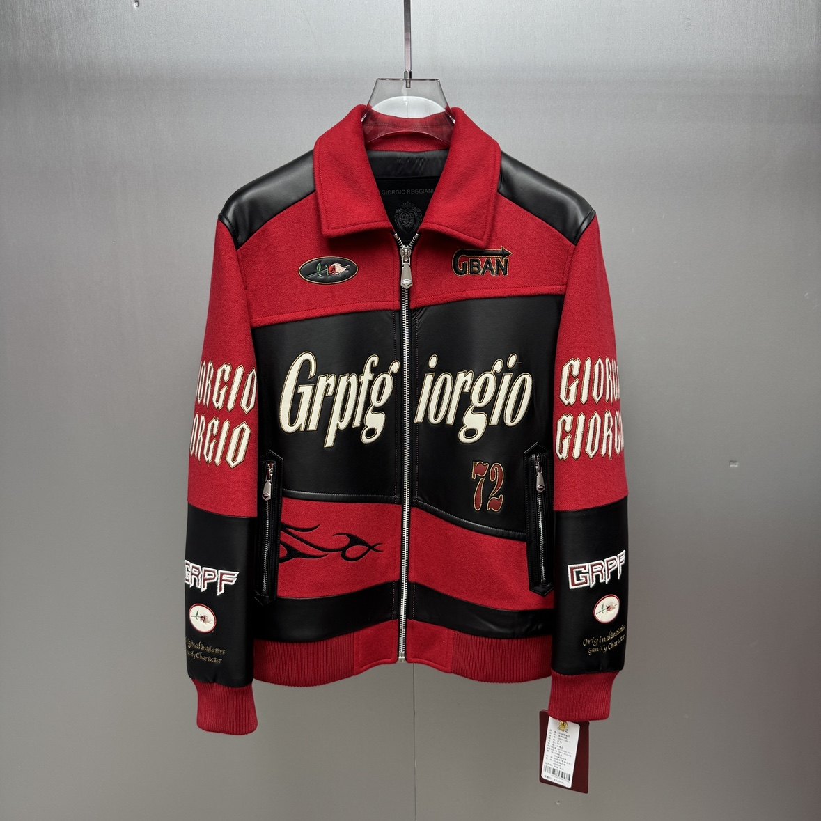 BM撞色真皮拼接机车皮衣羊毛呢大衣短款潮牌男士夹克外套2025新款,男装,夹克,淘宝优惠券,粉丝福利购,淘宝优惠卷