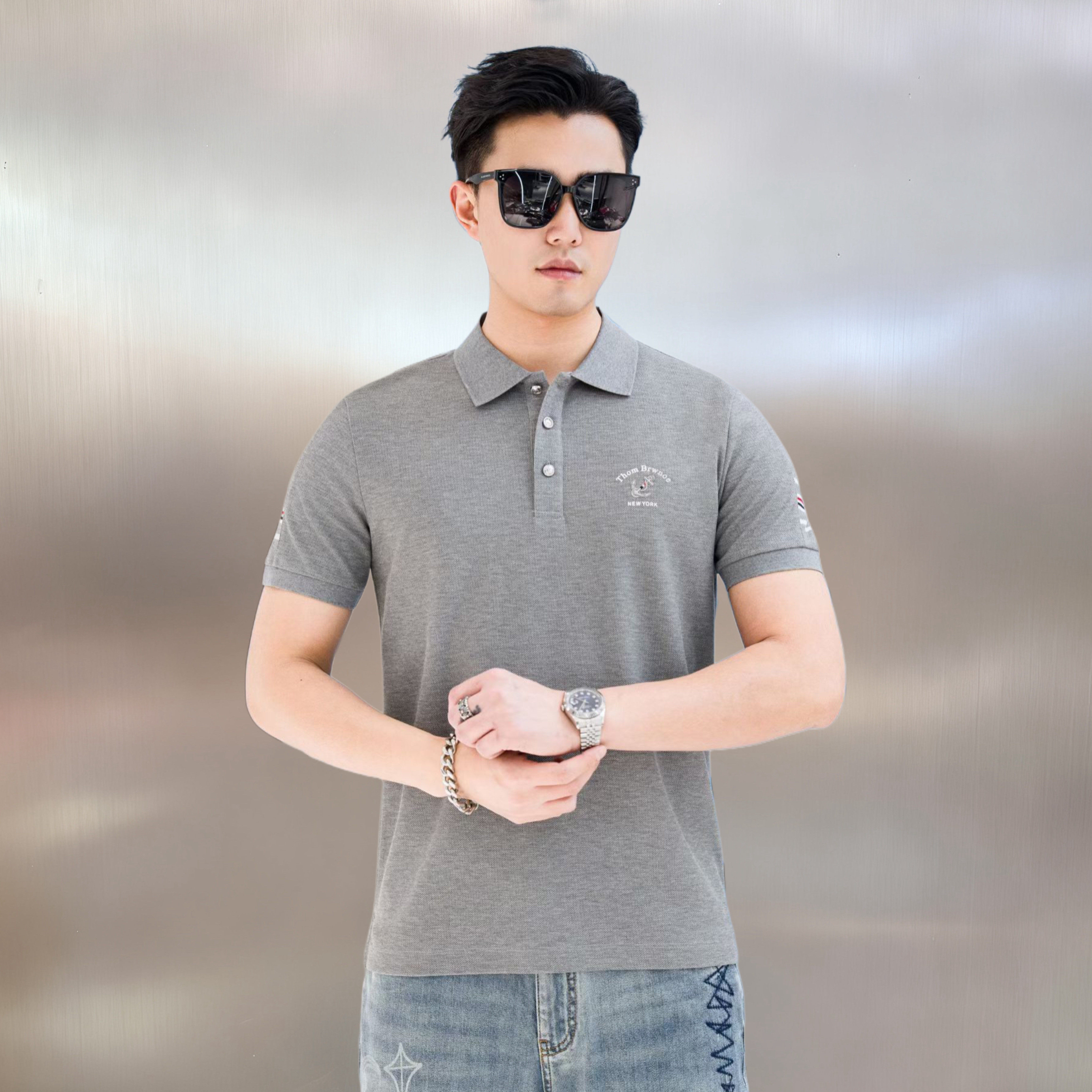 男士polo衫2026夏季新款时尚潮流字母徽章亲肤翻领纯棉短袖T恤潮