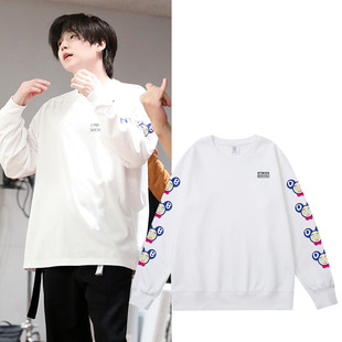 防弹少年团BTS闵玧其同款卫衣宽松春秋季印花套头圆领纯棉上衣服