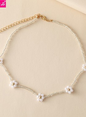 Ethnic style handmade beaded choker small flowers necklaces