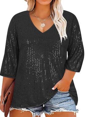 Loose oversized tops retro casual woman sequined shirt women