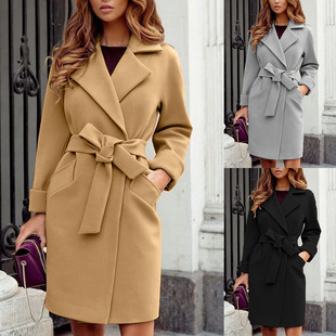 slim fit woolen Autumn jacket coat fashion belt women waist