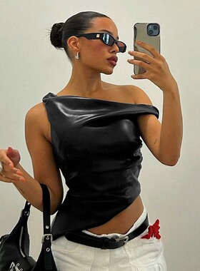 Sleeved vest with sloping shoulders fashionable tops women's