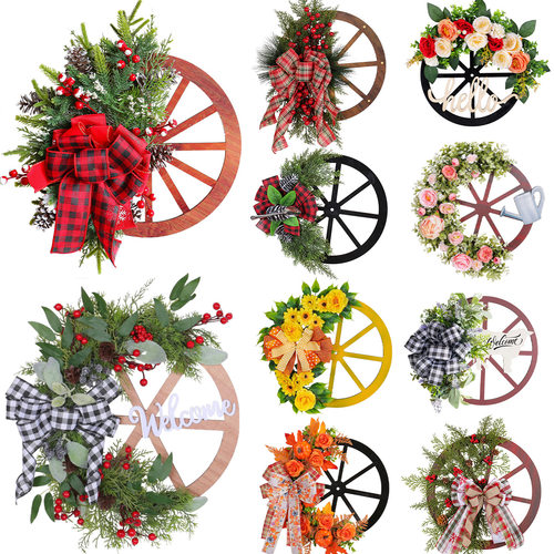 Christmas Decoration garland Door Hang Wooden Wheel Wreath