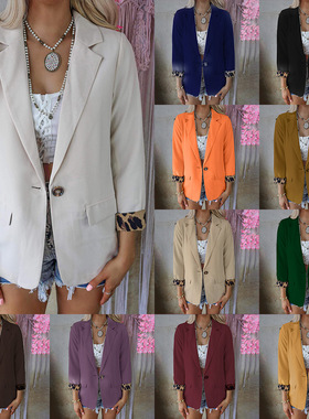 Women fashion leopard print long spring cardigan suit jacket