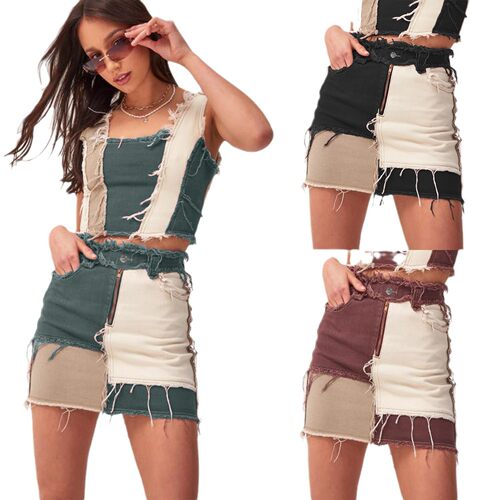 Europe America stretch denim tight denim short skirt women's