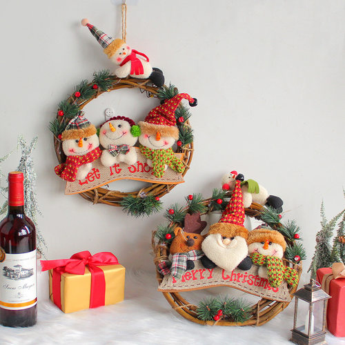 Christmas snowman elderly garland rattan wreath door hanging