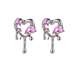 earring female retro heart style pink Ear earrings nail 耳钉