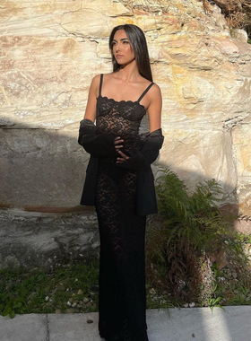 吊带裙 women Summer sexy lace slim fit suspender strap dress