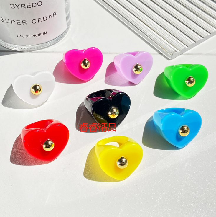 new girl resin peach heart colorful acrylic exaggerated ring