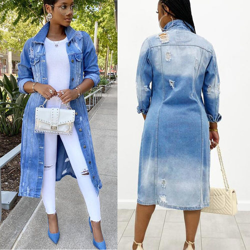 衣 Spring Women's Autumn winter denim long coat denim jacket