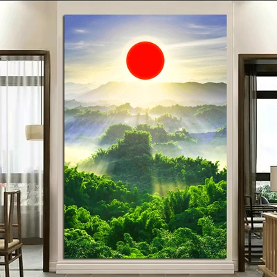 旭日东升太阳装饰画红红火火聚财招财挂画鸿运当头镇宅旺业自粘画