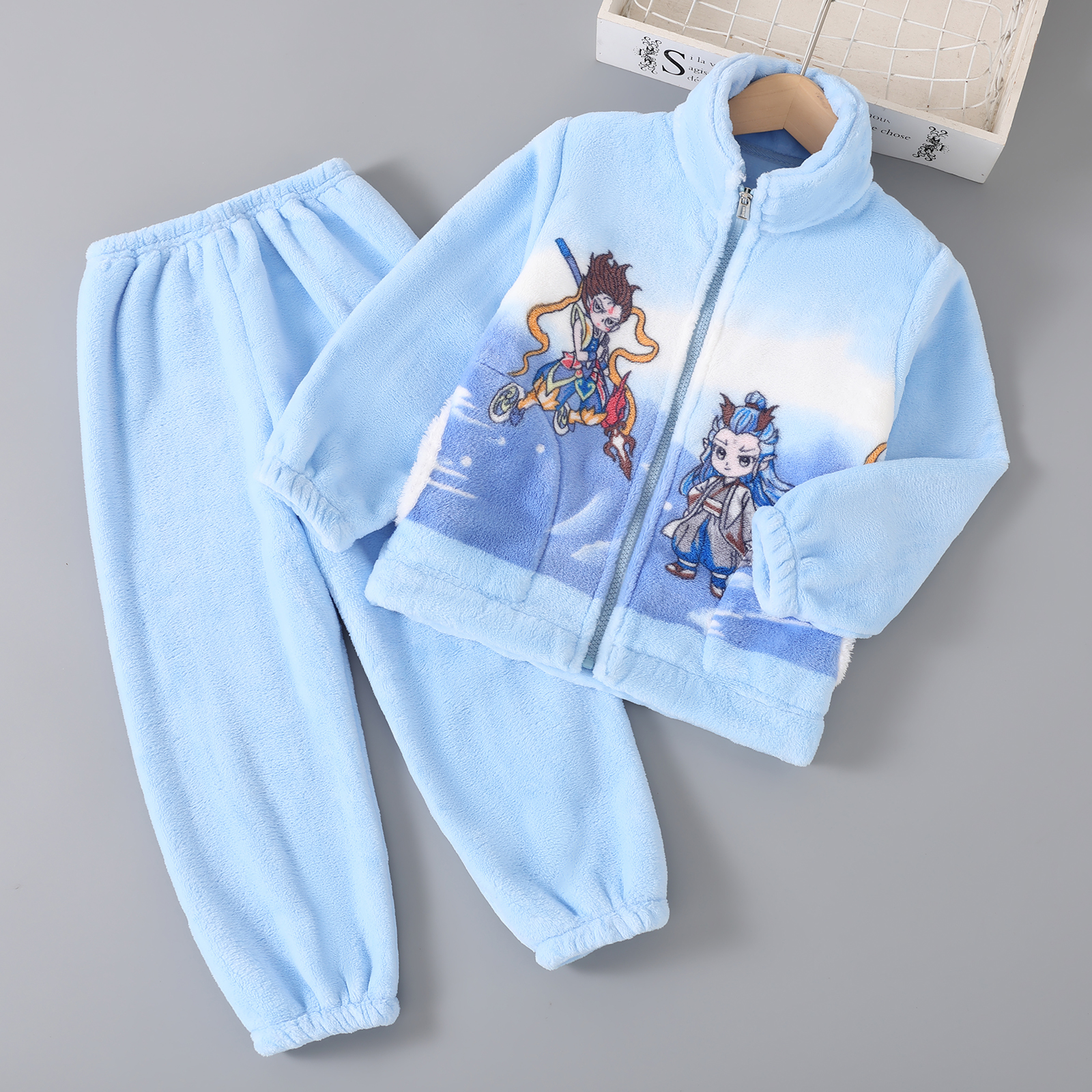 哪吒儿童法兰绒睡衣家居服套装男童女童秋冬款加厚保暖睡衣天鹅绒