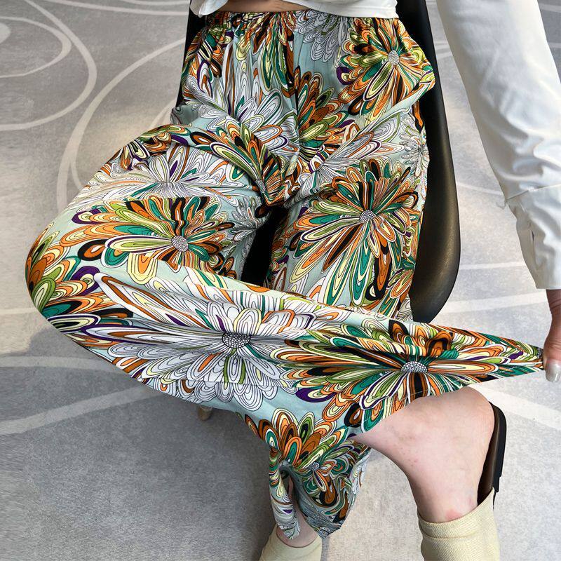 棉绸阔腿裤夏季绵绸沙滩裤可外穿女生防蚊裤大人长裤睡裤薄款裤子