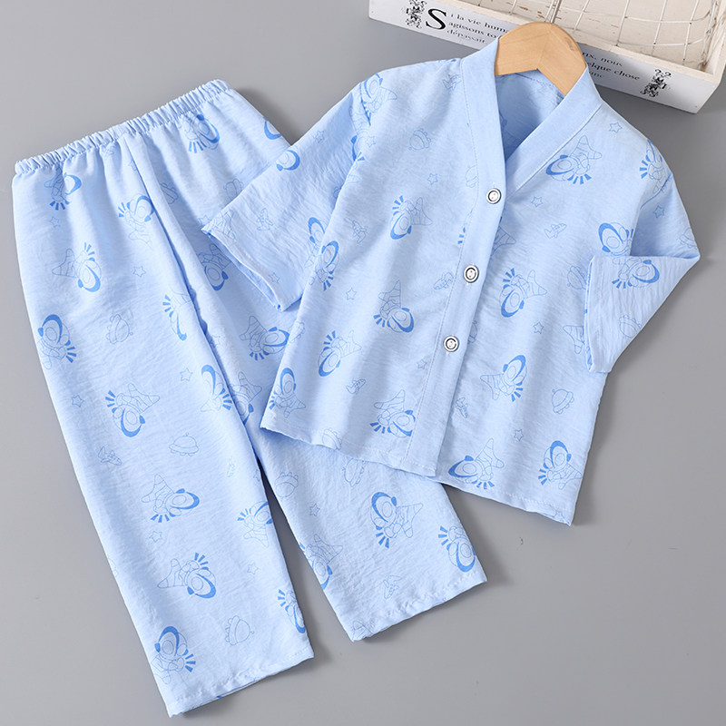 夏季儿童睡衣女童男童七分袖云朵棉女孩中大童家居服套装宝宝睡衣