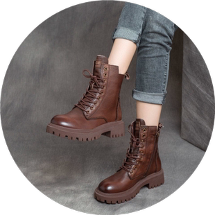 马丁靴女英伦风2023年新款pu皮平底春秋单靴百搭厚底防滑短靴子潮