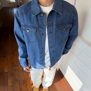 美式 SANBAI叁佰 条纹提花工装 牛仔 高级休闲外套 宽松夹克男春季