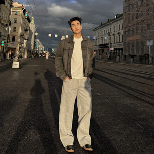 美式 巨显瘦神裤 重磅休闲卫裤 男秋季 SANBAI 本布贴条长裤 叁佰